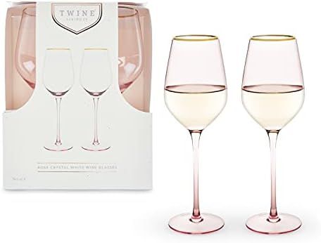 Amazon.com: Twine Rose White Wine Glasses, Gold Rimmed Pink Tinted Crystal Wine Glass Set, Stemme... | Amazon (US)