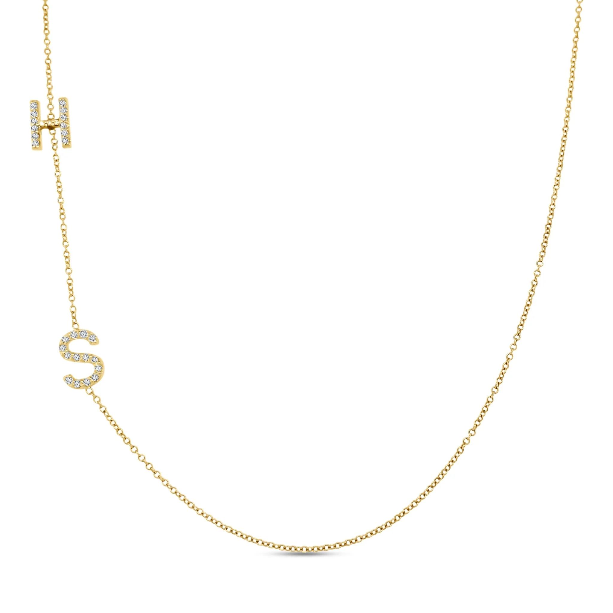 Diamond Asymmetrical Initial Necklace | LINDSEY LEIGH JEWELRY