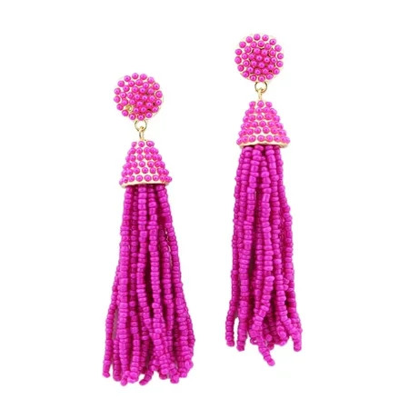 Women Fashion Handmade Hand Beaded Tassels Long Earrings (Hot Pink) | Walmart (US)