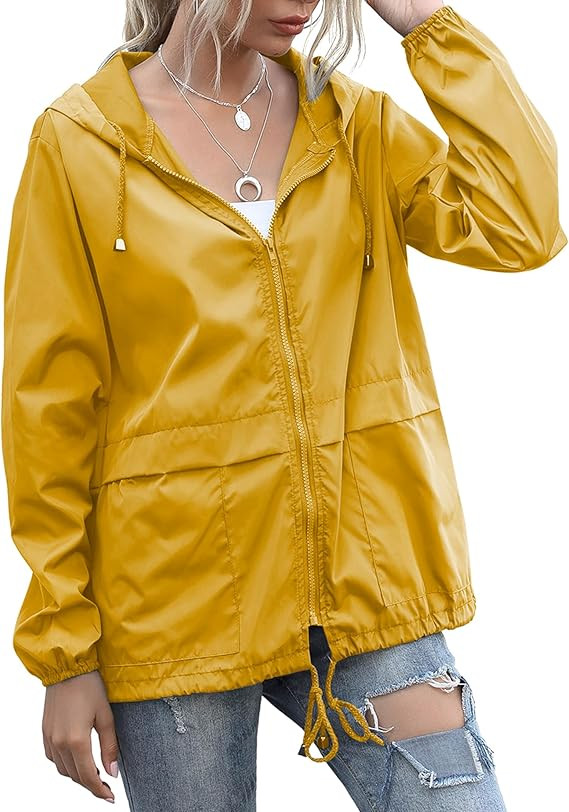 Women's Raincoats Lightweight Waterproof Windproof Adjustable Windbreaker Rain Jackets Hooded wit... | Amazon (US)