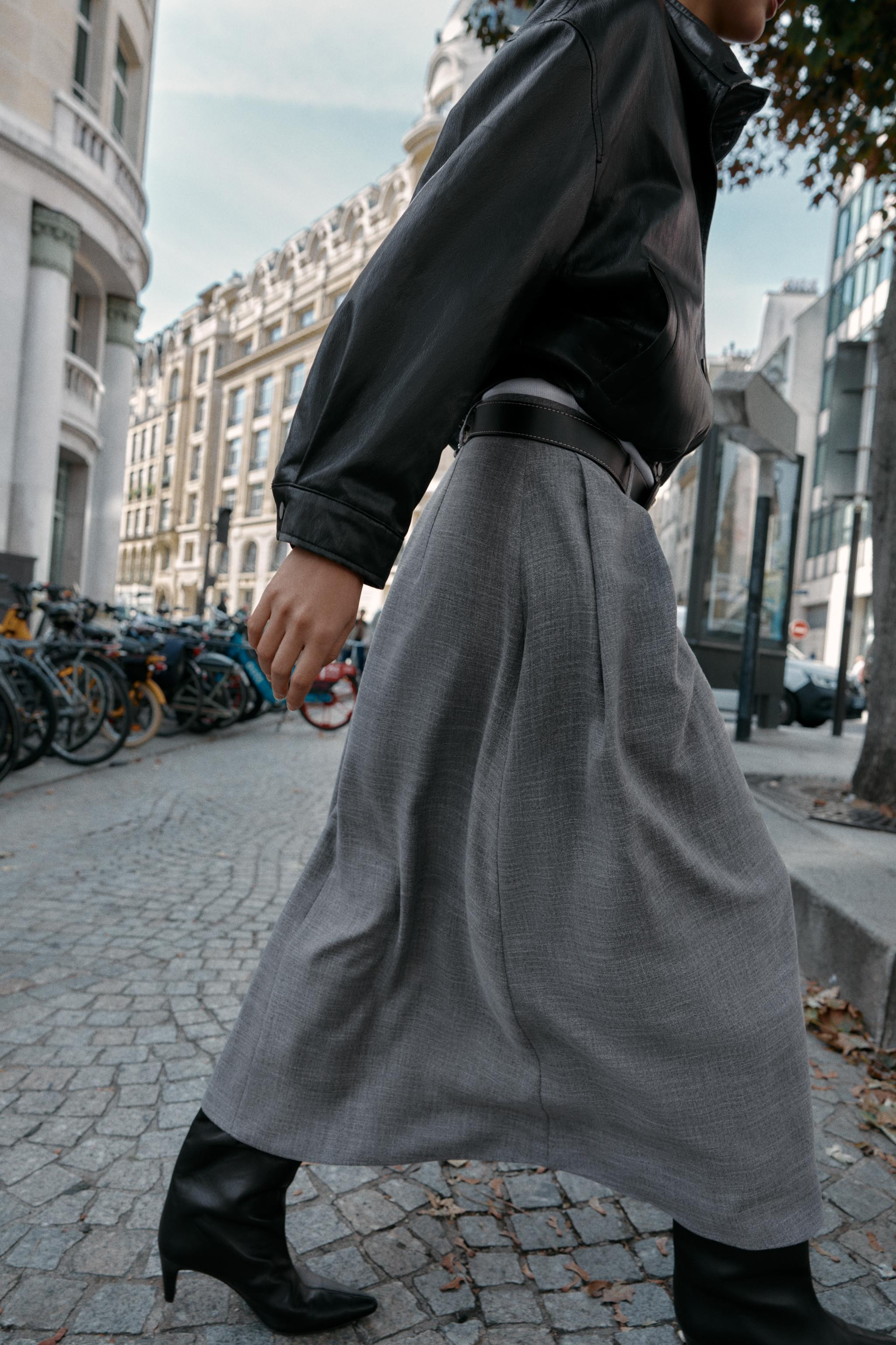 PLEATED BELTED MIDI SKIRT | Zara US