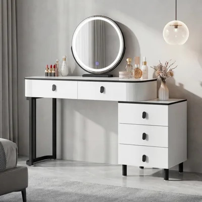 Makeup Vanity with Lights and Mirror, 5-Drawer Make up Vanity Desk, Bedroom Vanity Set，White and Black | Wayfair North America