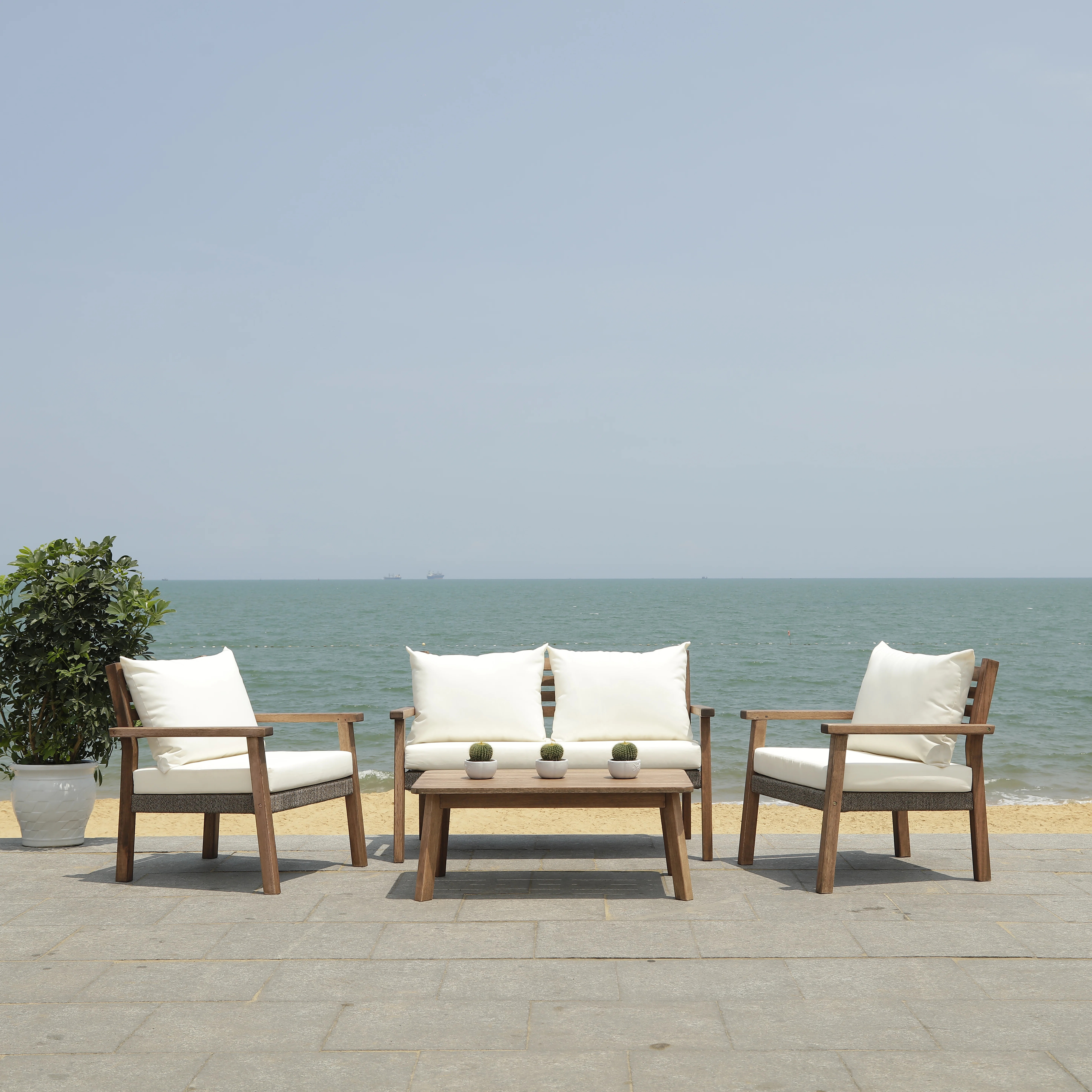 Arline Acacia 4 - Person Patio Conversation Sets with Cushions | Wayfair North America