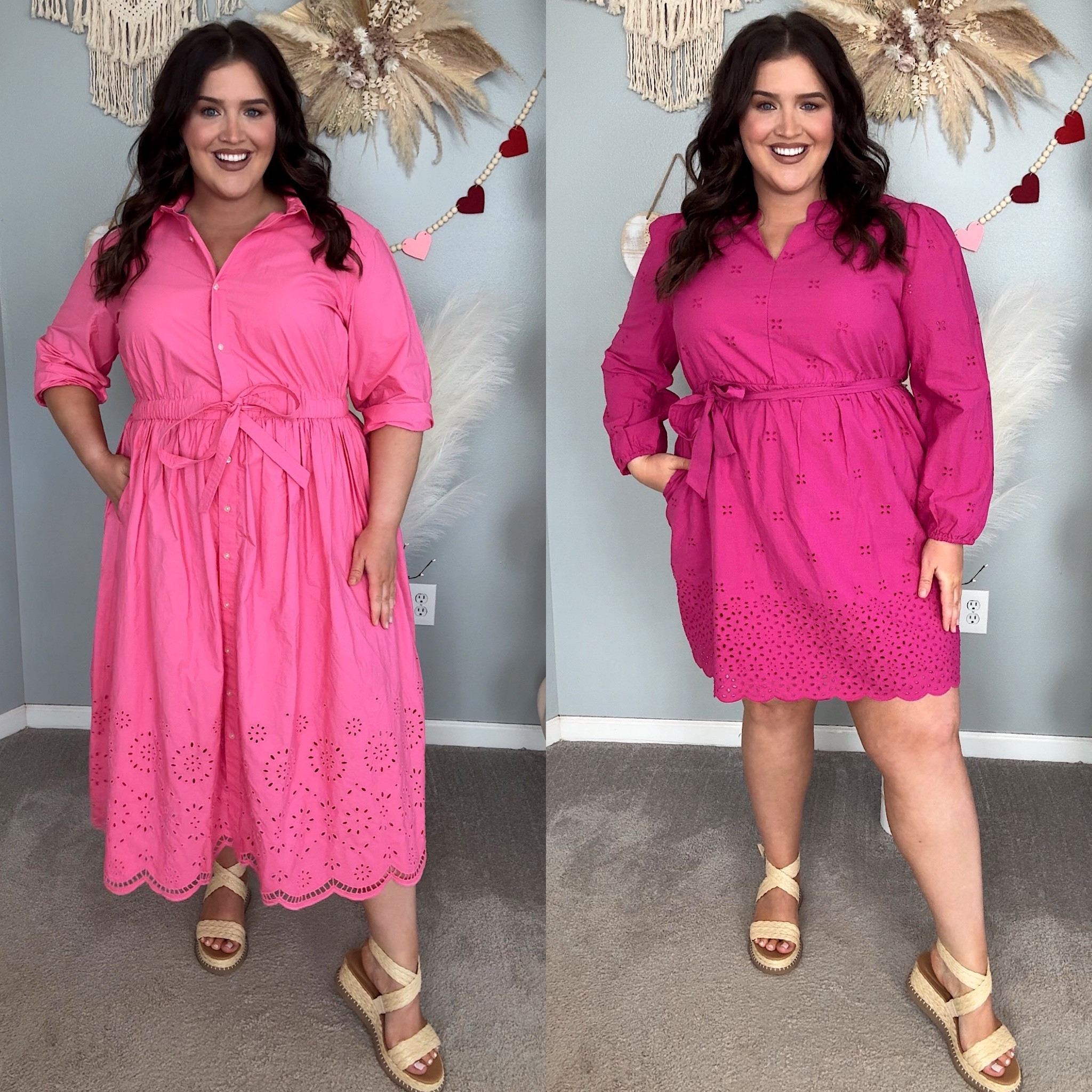 Walmart pretty in pink eyelet dresses 🩷 
Love these early spring dress options! Left dress is a modest length for Church or teacher outfit and the right option is giving Valentine’s Day date night or baby shower outfit
Size XXL 

#LTKPlusSize #LTKFindsUnder50 #LTKStyleTip
