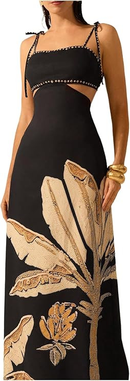 SOLY HUX Women's Summer Maxi Dress Boho Print Tie Shoulder Spaghetti Strap Cut Out Tie Back Cami ... | Amazon (US)