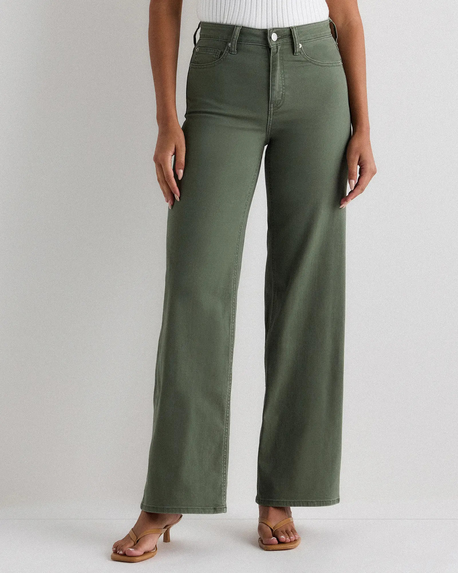 Bella Stretch Wide Leg Jeans in Loden Green | Quince