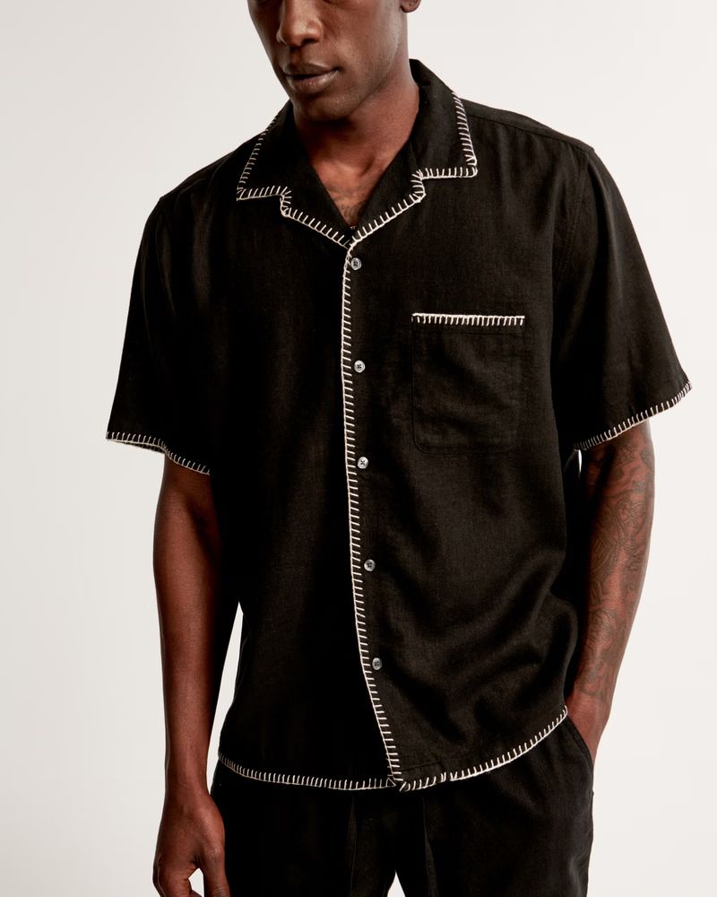 Men's Camp Collar Summer Linen-Blend Shirt | Men's New Arrivals | Abercrombie.com | Abercrombie & Fitch (US)