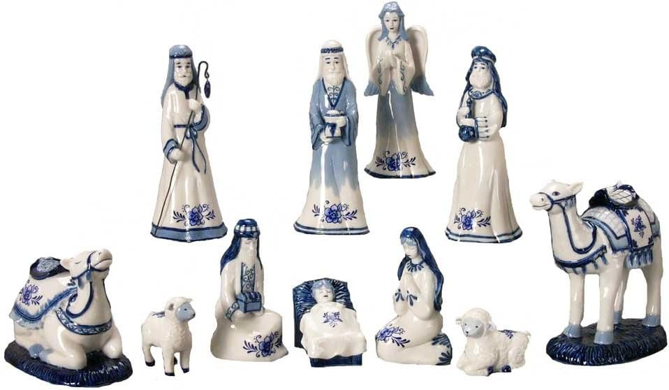 Kurt Adler 1.97-Inch by 6.7-Inch Porcelain Delft Blue 11-Piece Nativity Set | Amazon (US)