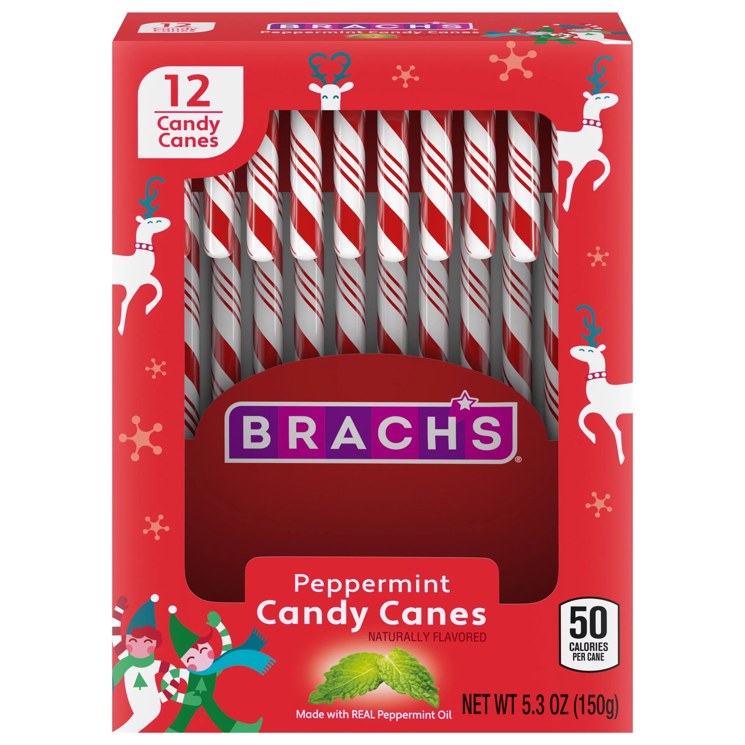 Brach's Peppermint Candy Canes, Holiday Christmas Candy, 12 Ct., 5.3oz | Walmart (US)