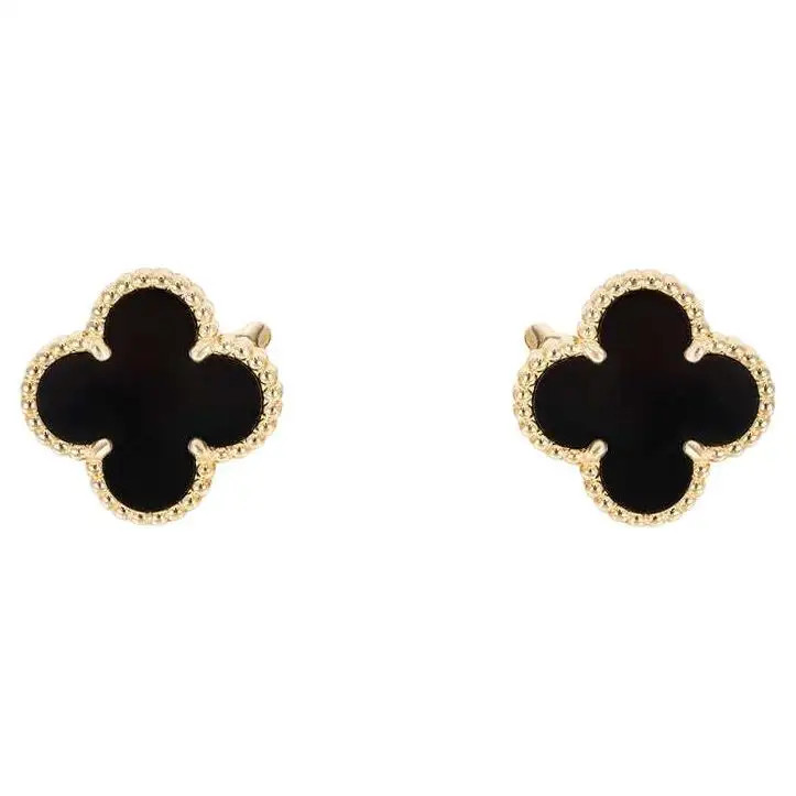 Van Cleef & Arpels Yellow Gold Onyx Vintage Alhambra Earrings VCARA44200 | 1stDibs