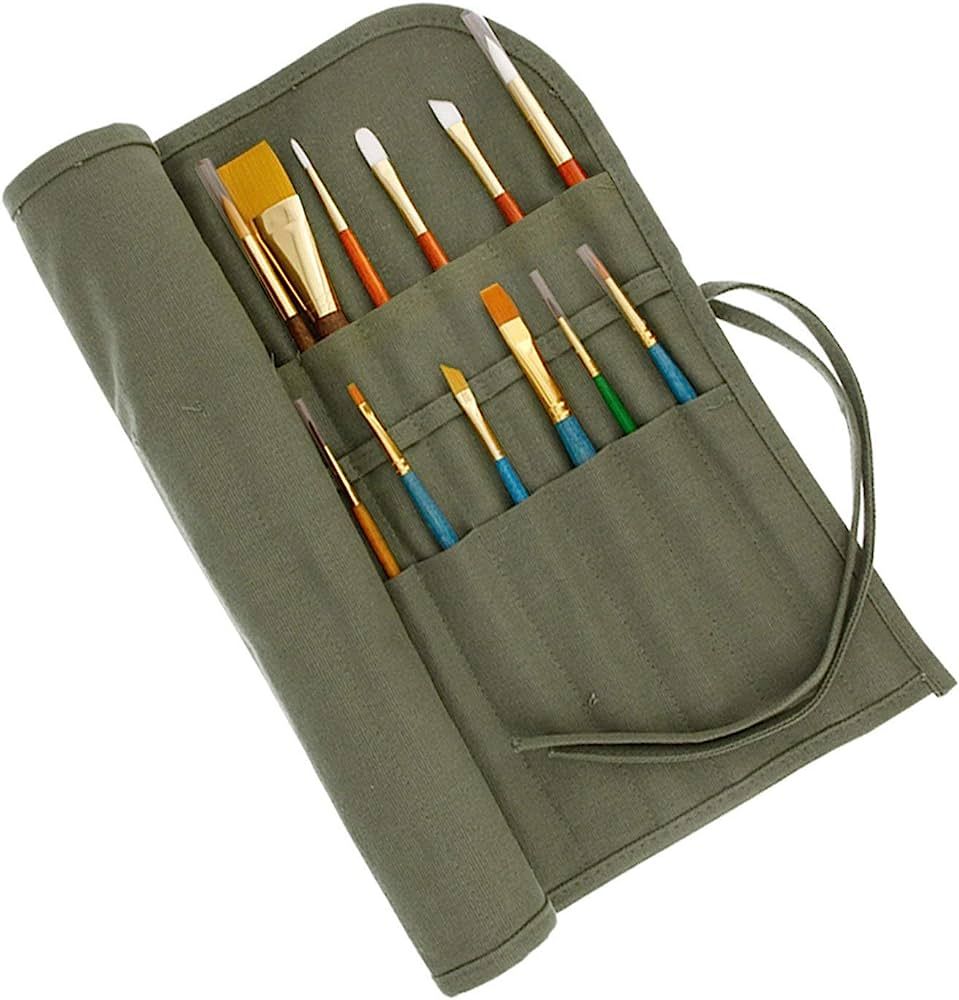 U.S. Art Supply Deluxe Canvas Art Paint Brush & Storage Organizer - 24 Slot Pockets Carry Pouch -... | Amazon (US)