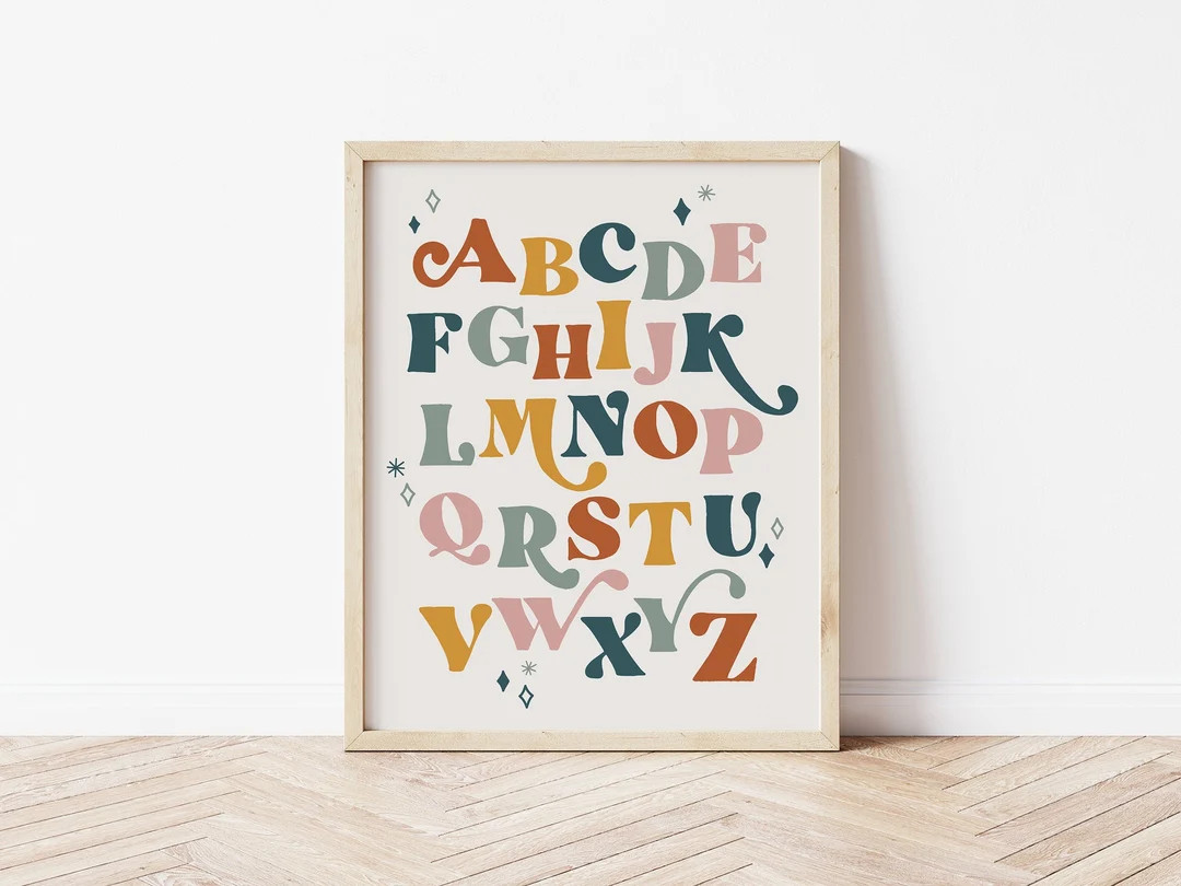 Retro Alphabet Printable Art Boho Retro Kid Room Art Modern - Etsy | Etsy (US)