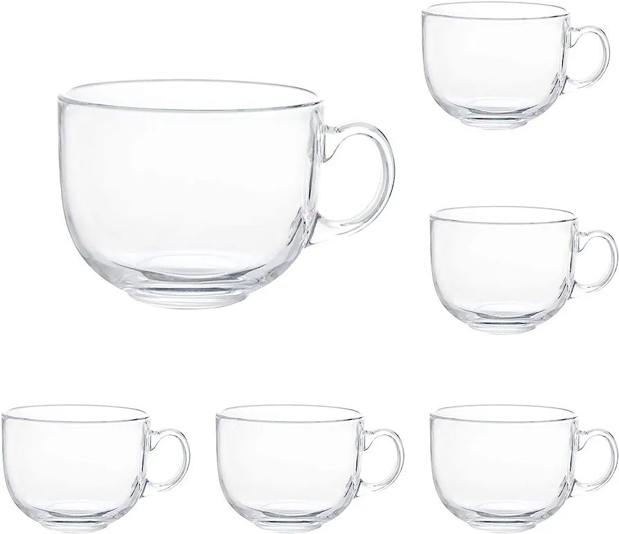 16oz Glass Jumbo Mugs With Handle For Coffee, Tea, Soup,Clear Drinking Cup,Set of 6 | Amazon (US)