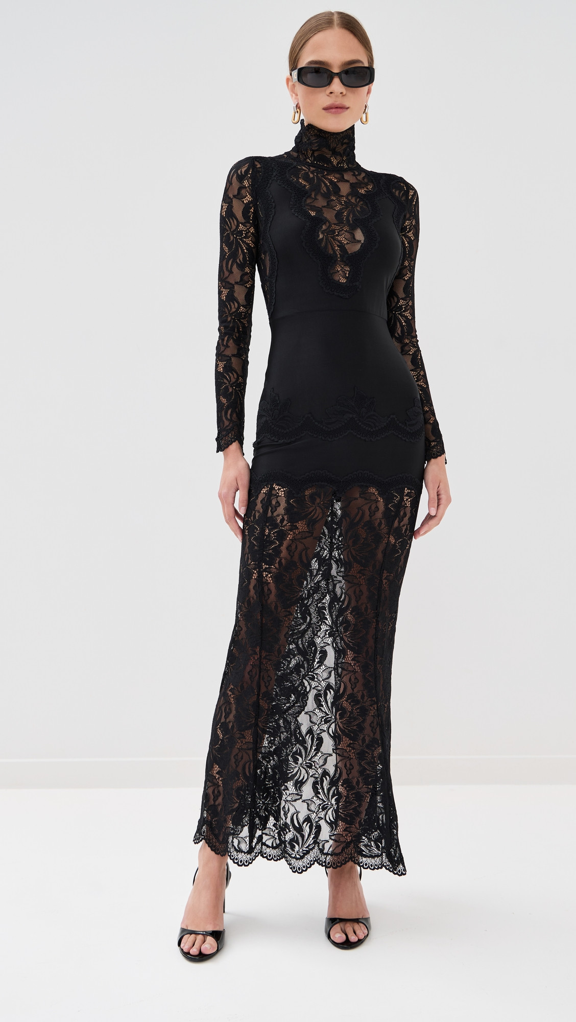 rabanne Long Dress in Lace and Jersey Black 38 | Shopbop