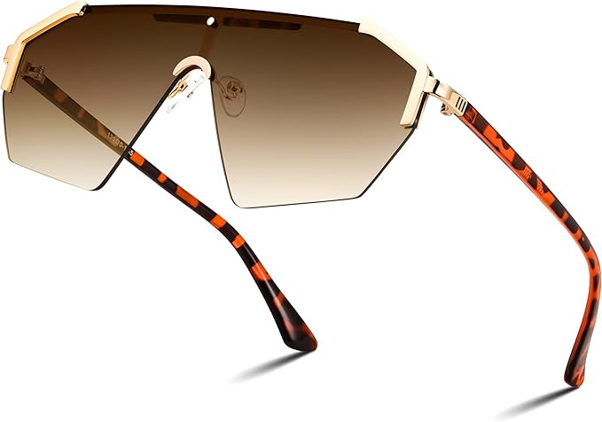 FEISEDY Fashion Flat One Piece Oversized Sunglasses Rimless Irregular Stylish Retro Design Shade ... | Amazon (US)