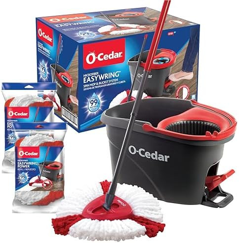 O-Cedar EasyWring Microfiber Spin Mop, Bucket Floor Cleaning System, Red, Gray | Amazon (US)