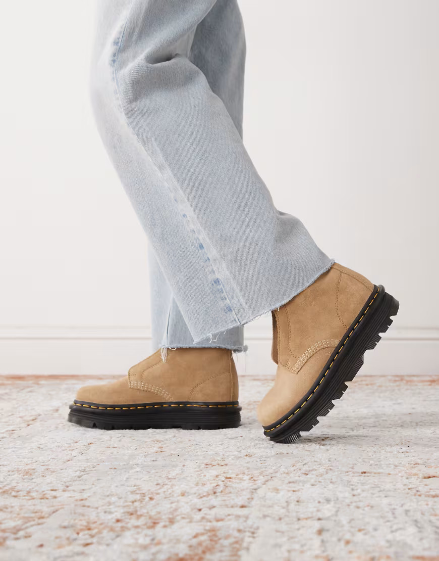 Dr Martens ZebZag laceless boot in savannah tan suede-Brown | ASOS (Global)