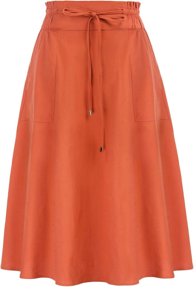 Amazon.com: KANCY KOLE Women Summer Midi Skirt Casual Cotton Linen Skirts Below Knee A-Line Skirt... | Amazon (US)