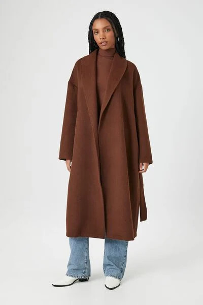 Brushed Tie-Waist Longline Coat | Forever 21 (US)