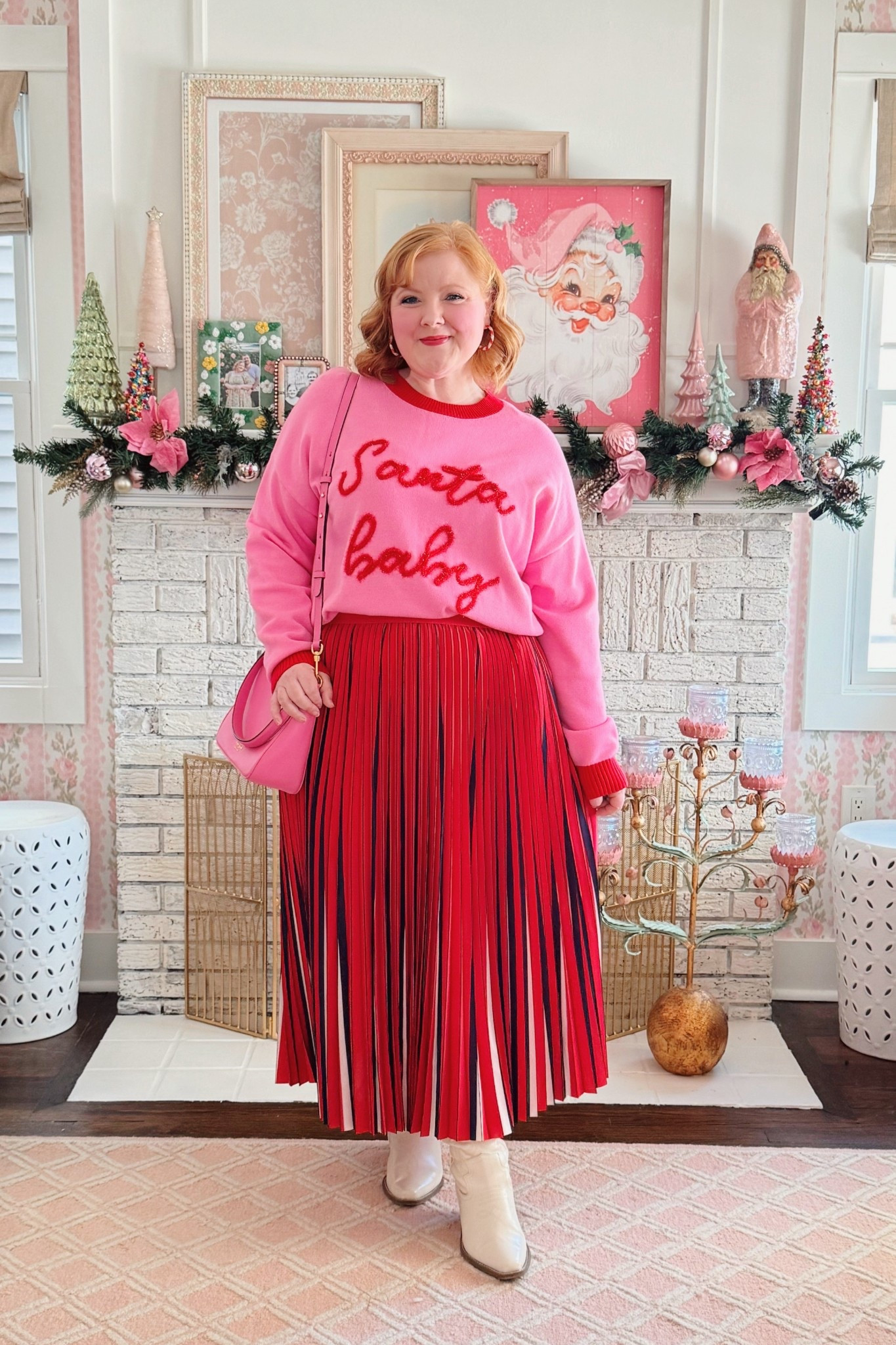 Pink and Red Holiday Outfit 🩷🎅🏻

Ulla Popken Skirt size 16/18 (35% OFF with code WWWULLA)
Kate Spade Hot Pink Bag
White Wide Calf Cowgirl Boots from Torrid 
Peppermint Twist Statement Earrings from BaubleBar

#LTKHoliday #LTKPlusSize #LTKMidsize