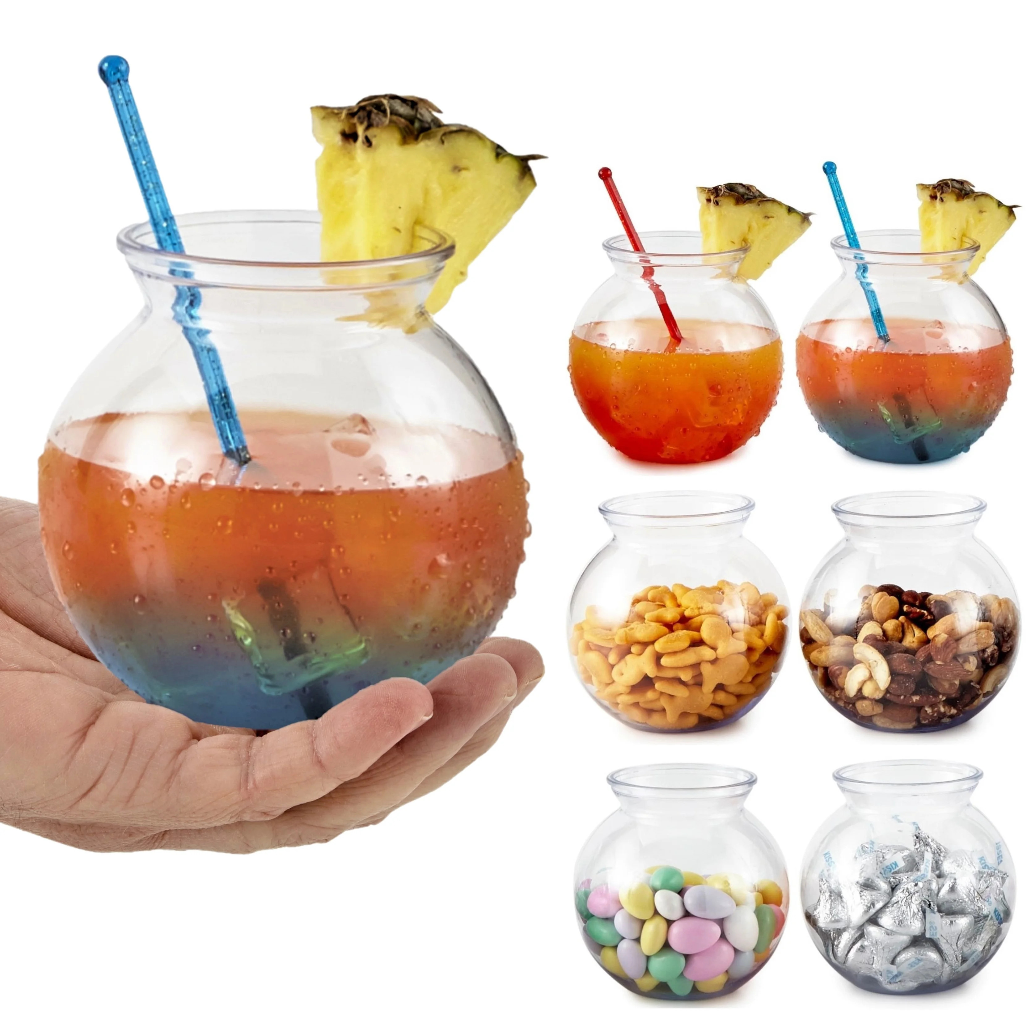 Small Round Plastic Fish Bowls for Parties (6 Pack) 16 oz Clear Mini Drink Bowl, Shatterproof Fis... | Walmart (US)