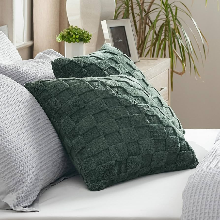 Bedsure Throw Pillow Covers - Pack of 2, 18x18 Pillow Cover, Soft, Cozy, Fluffy, Checkered Design... | Amazon (US)