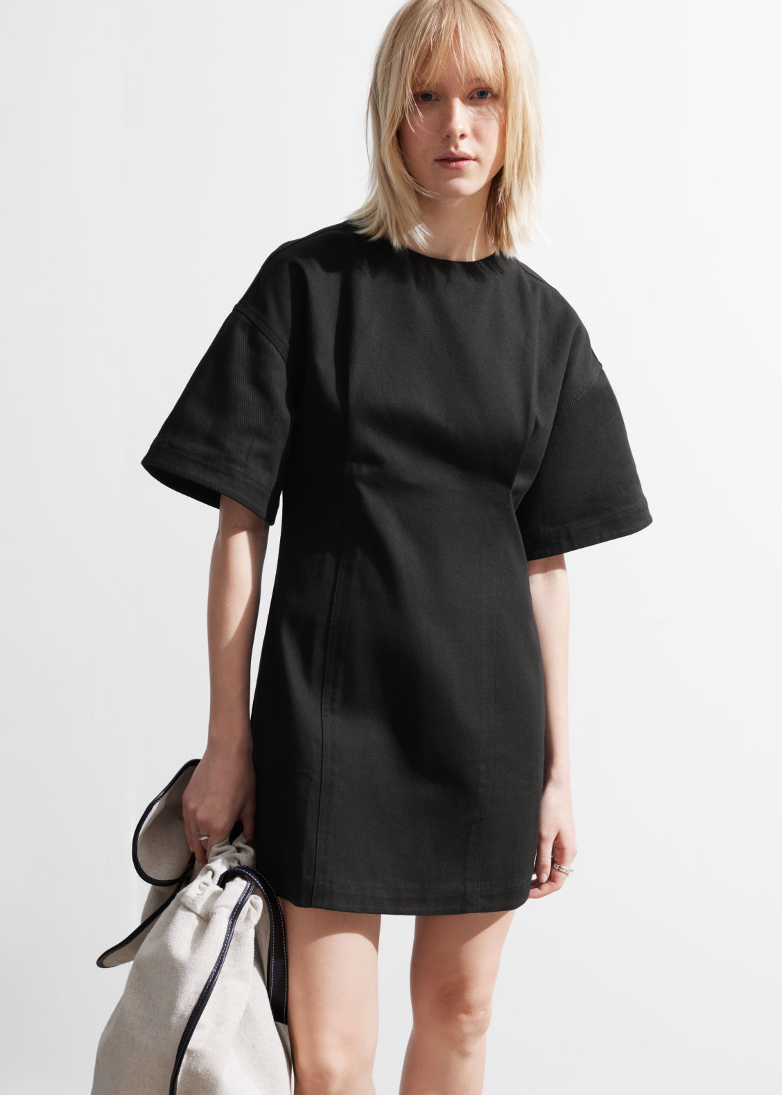 Fitted Short-Sleeve Mini Dress - Black | & Other Stories US
