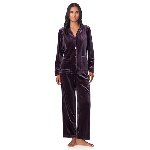 Lauren Ralph Lauren Womens Long Sleeve Velvet Notch Collar Long Pajama Set Aubergin Medium | Amazon (US)