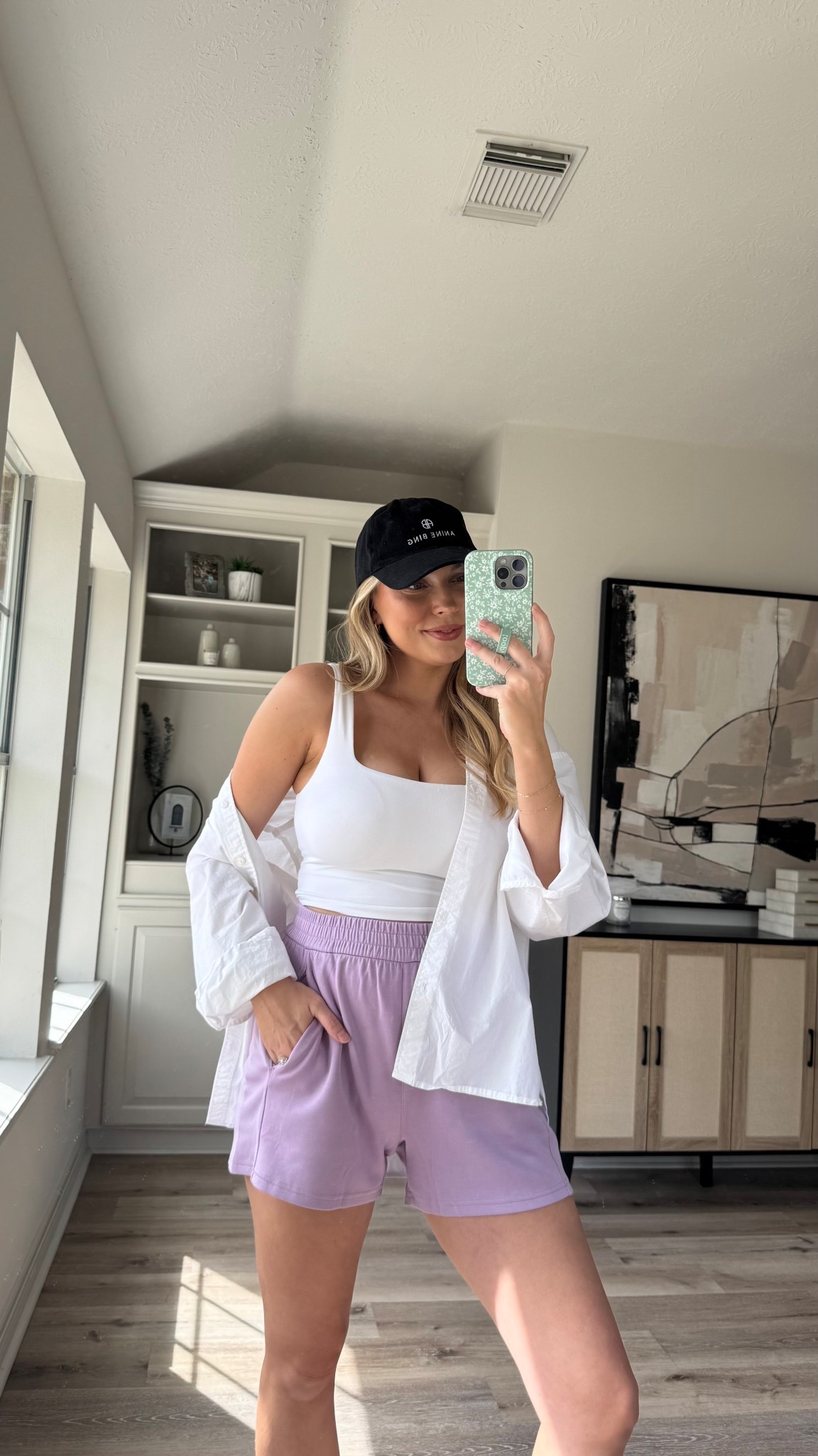 Athleisure Spring Outfit | I love these lounge shorts. So comfortable and come in several colors. Wearing size L in the shorts, size M in the botton up. Sneakers fit tts.

#LTKActive #LTKStyleTip