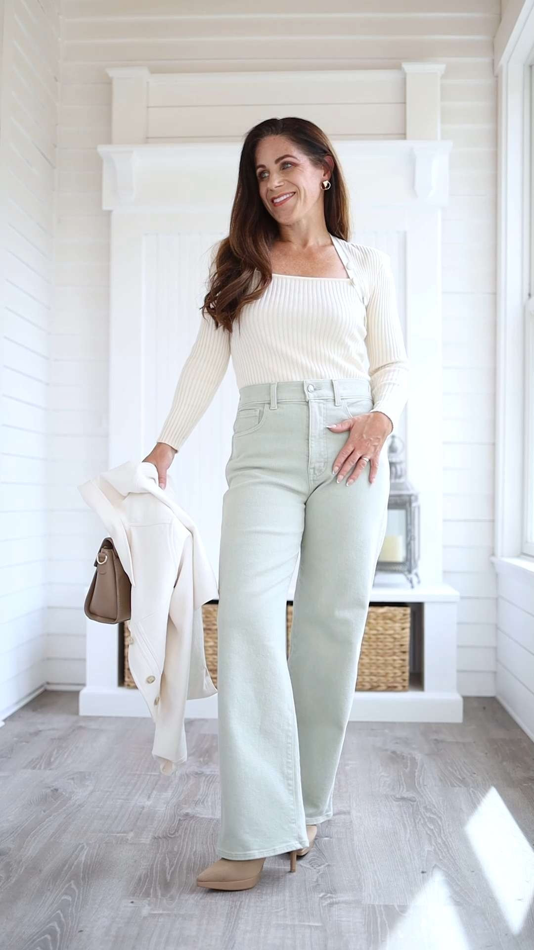 Must-try colored denim from Madewell! [and 30% off for Madewell insiders thru 9/29 (no purchase necessary to join)] This is the perfect vintage wide leg crop jean in dusty celadon. The color is surprisingly versatile. I'm wearing the 25 regular and it fits like a standard length wide leg jean (I'm 4'11 for sizing reference). If you're not short, these are darling when cropped as intended. Linking other Madewell denim finds that are 100% petite approved too colored denim | fall denim | wide leg jeans | petite wide leg jeans | Madewell 

 #LTKSaleAlert #LTKPetite #LTKStyleTip