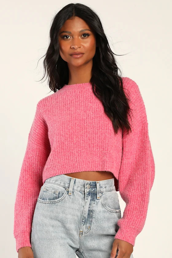 Cuddled Up Cutie Pink Cropped Dolman Sleeve Sweater | Lulus