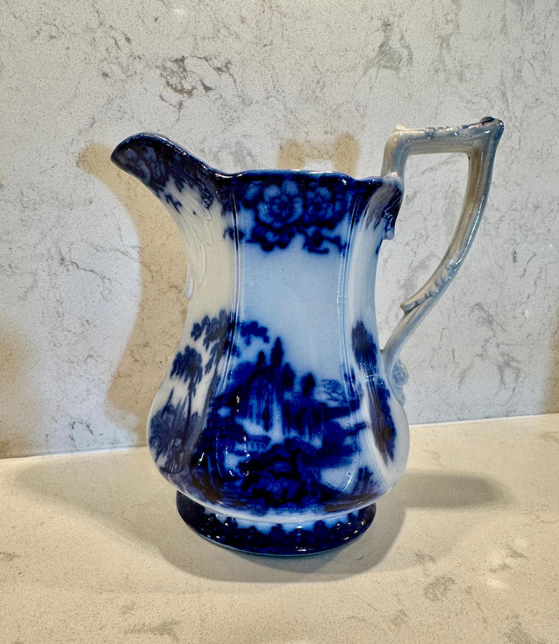 Flow Blue 6-Sided Pitcher \u201cTroy\u201d Pattern by W.H. Grindley \u2013 England c.1830s | Etsy (Global)