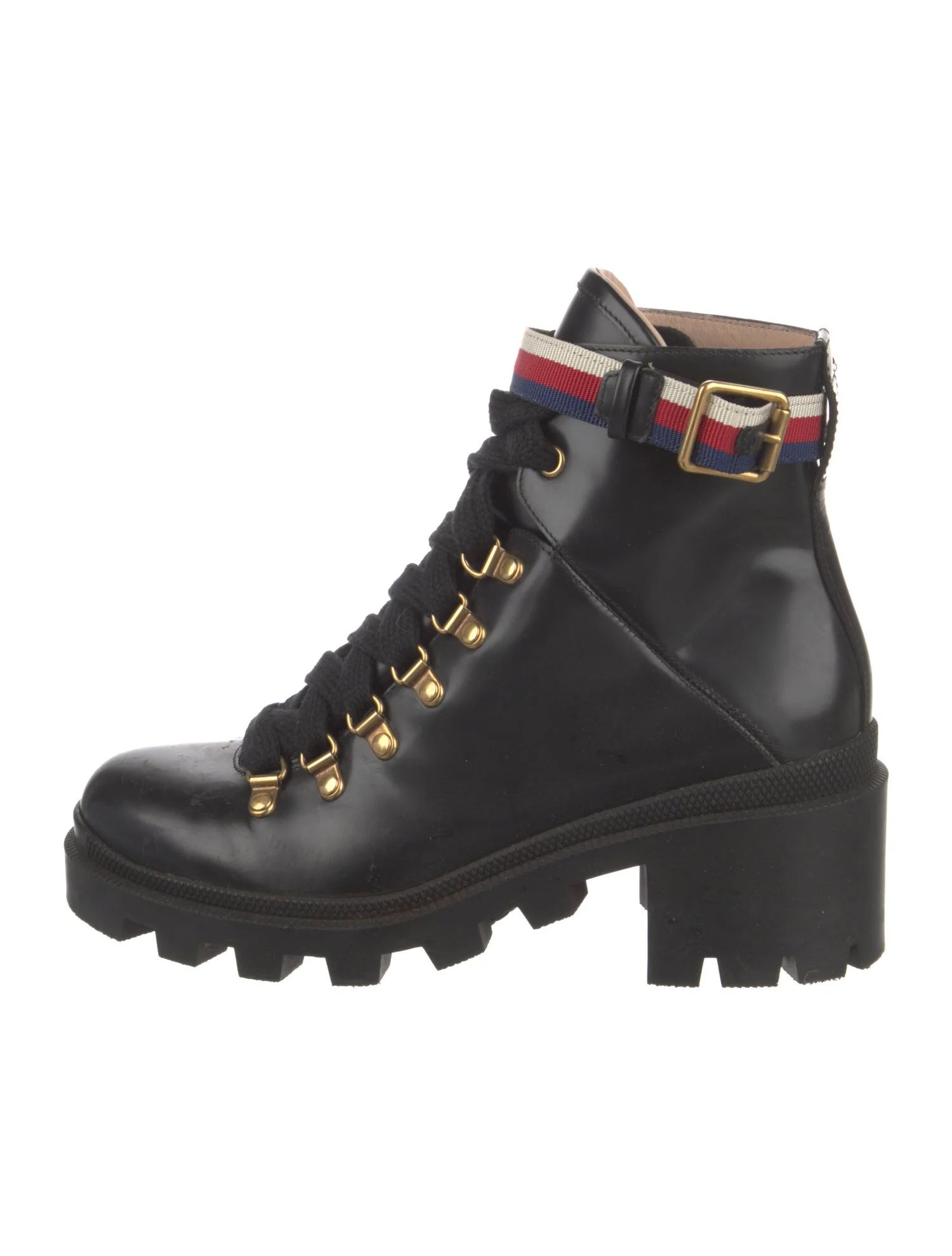 Patent Leather Striped Combat Boots | The RealReal