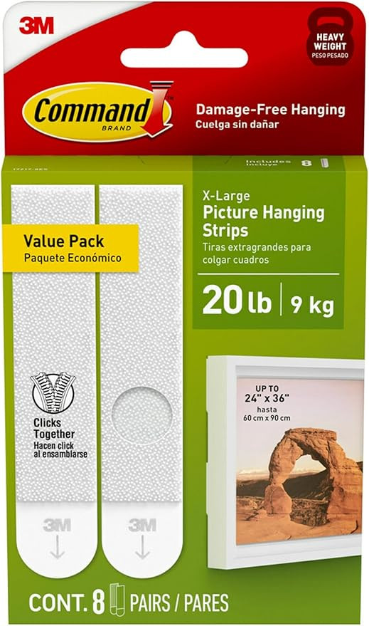Command 20 Lb XL Heavyweight Picture Hanging Strips, Damage Free Hanging Picture Hangers, Heavy D... | Amazon (US)