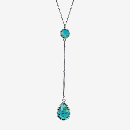 Womens Enhanced Blue Turquoise Sterling Silver Pear Round Y Necklace | JCPenney