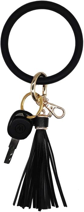 AnnabelZ Keychain Bracelet Wristlet Bangle Silicone Key Holder Round Keyring Tassel Key Ring Chai... | Amazon (US)