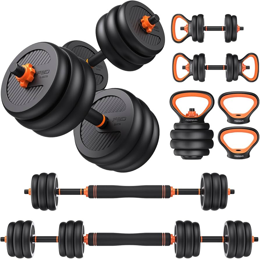 Amazon.com : FEIERDUN Adjustable Dumbbells, 50lbs Free Weight Set with Connector, 4 in1 Dumbbells... | Amazon (US)