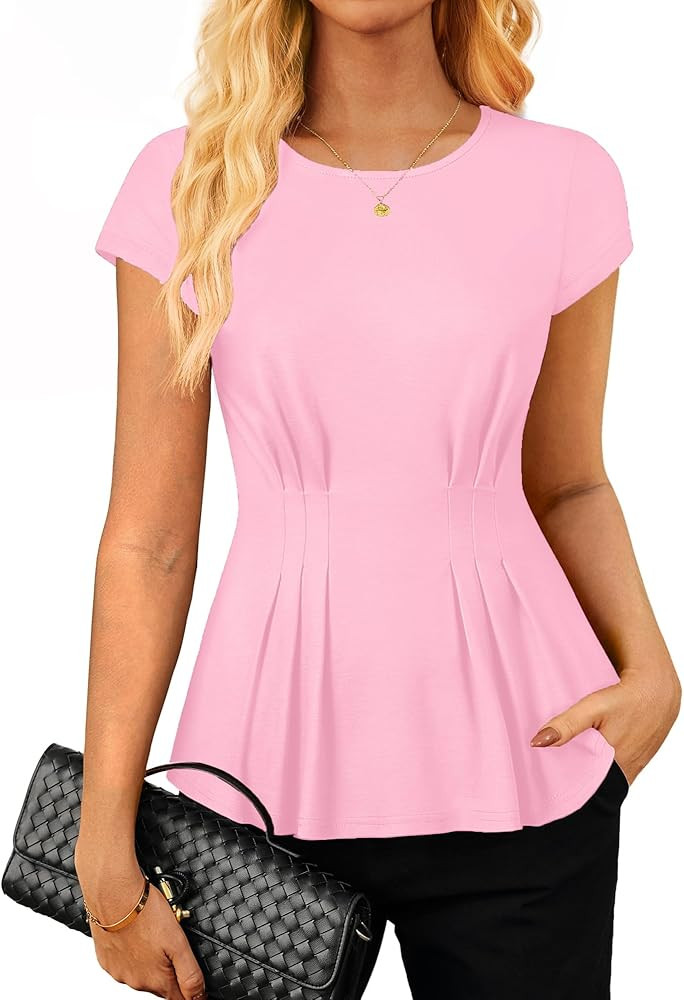 GRACE KARIN Womens Dressy Casual Peplum Tops, 2026 Cap Sleeve Work Blouses, Spring Summer Crew Ne... | Amazon (US)