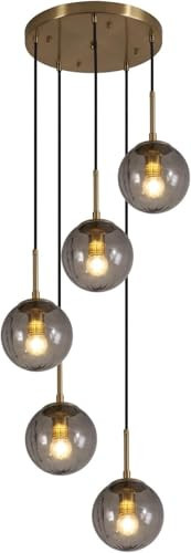 KCO Gold 5-Light Smoke Gray Ribbed Glass Globe Cluster Pendant Lighting | Amazon (US)