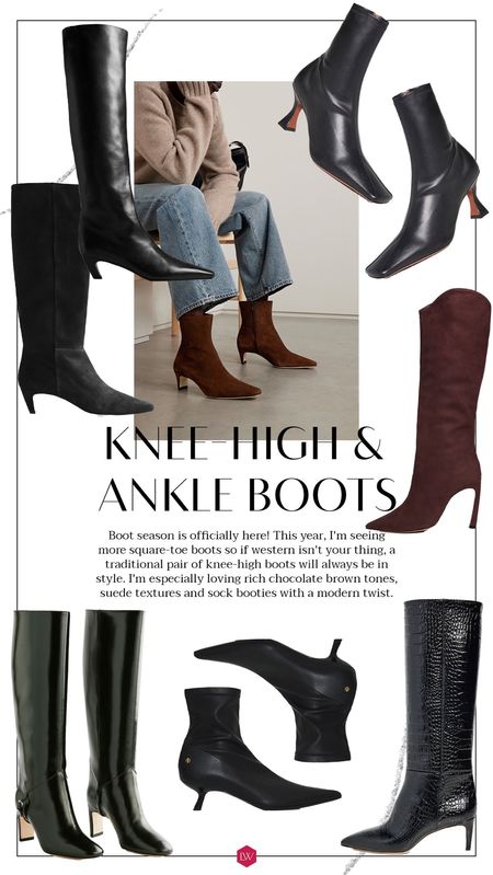 Boot season is officially here! This year, I'm seeing more square-toe boots so if western isn't your thing, a traditional pair of knee-high boots will always be in style. I'm especially loving rich chocolate brown tones, suede textures and sock booties with a modern twist.

#LTKshoecrush #LTKSeasonal #LTKstyletip