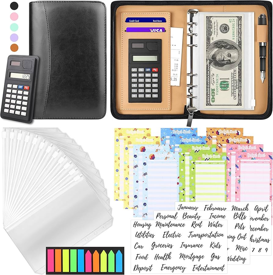 Budget Binder with Zipper Envelopes, Cash Envelopes for Budgeting, A6 PU Leather Budget Planner 2... | Amazon (US)