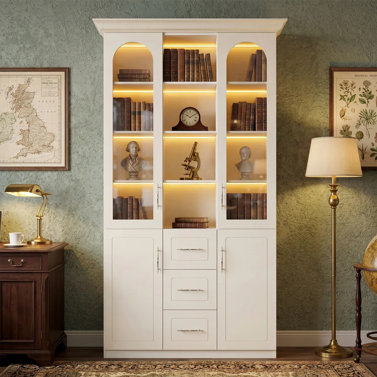 92.5" H Bookcase With 4 Doors, 3 Drawers & Open Shelves | Wayfair North America