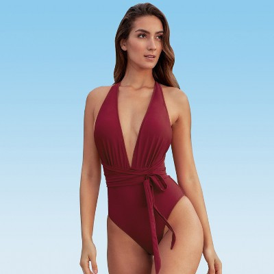 Women's Deep V Neck One Piece Swimsuit - Spring Break 2023 - Resort Wear | Target
