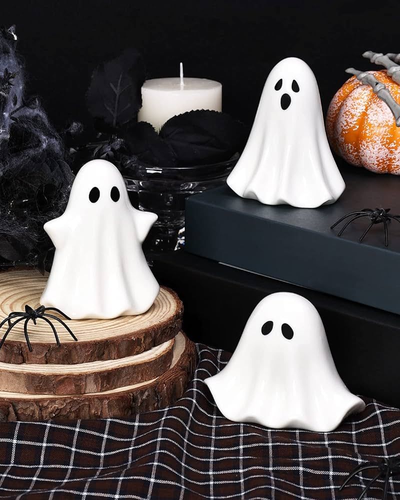 Ceramic Ghosts Small Scary Ghost Figurines Halloween Ghost Sculpture Statue Farmhouse Tiered Tray... | Amazon (US)