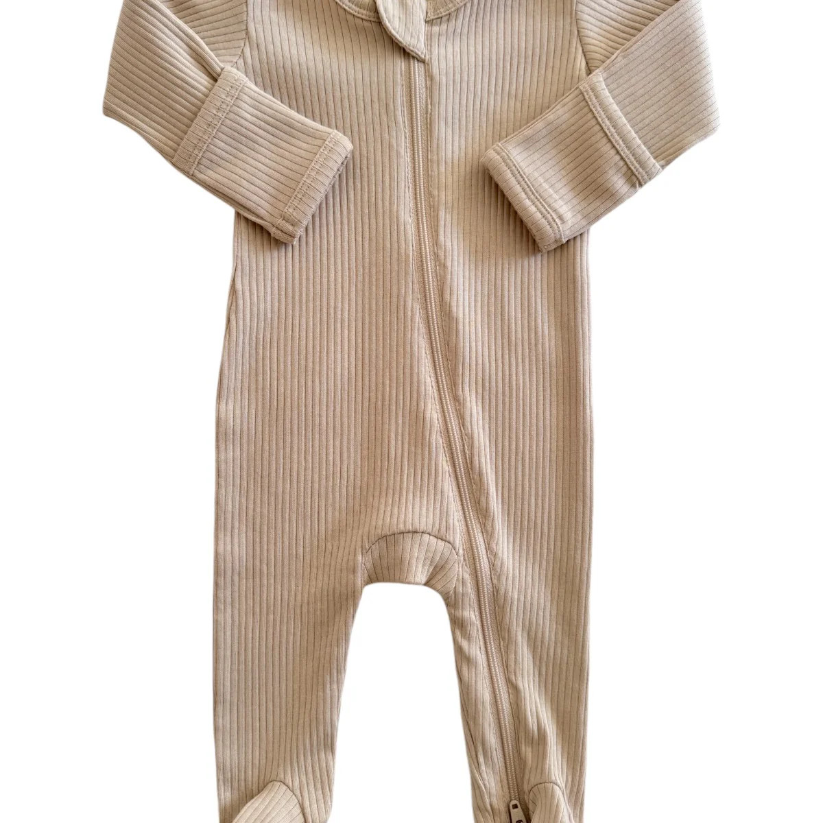 Tan / Organic Ribbed Zip Footie | SpearmintLOVE