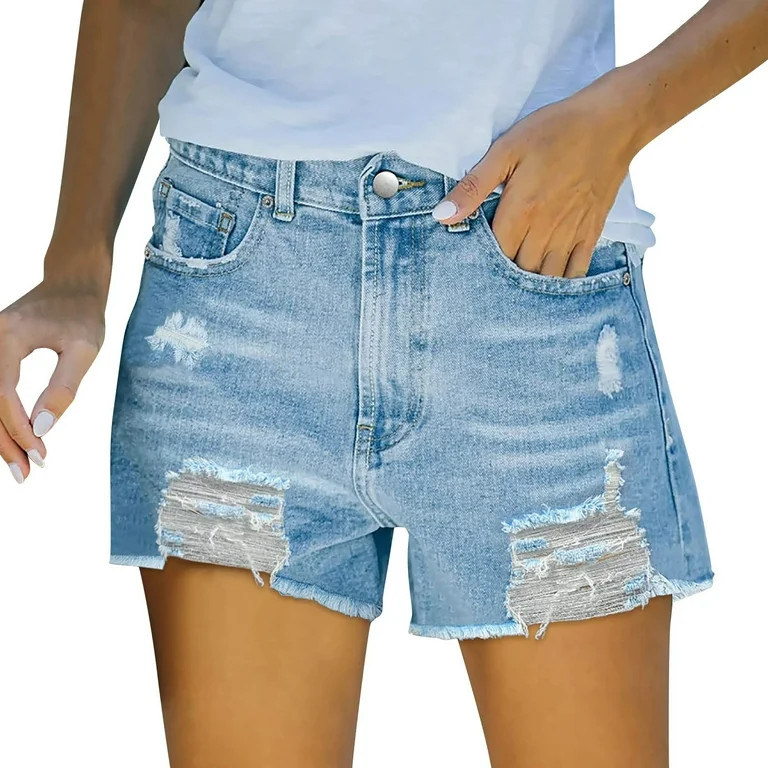 Denim Shorts for Women Casual Summer Frayed Distressed Jean Short Mid Rise Ripped Hot Shorts Stre... | Walmart (US)