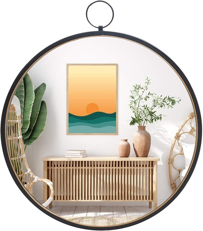RiteSune Black Round Mirrors for Wall Decor, Brushed Metal Frame Wall Mirror for Bedroom Bathroom... | Amazon (US)