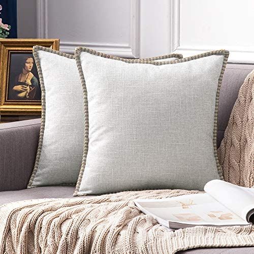 MIULEE Pack of 2 Decorative Throw Pillow Covers Farmhouse Modern Trimmed Cord Linen Burlap Cushio... | Amazon (US)