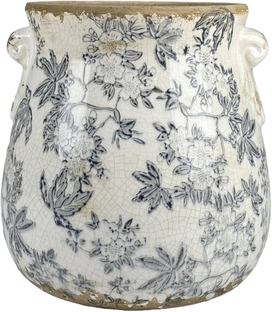 Vintage Grey Ceramic Ice Crack Glaze Flower Pot with Drainage Holes and With Handle, Country Rust... | Amazon (US)