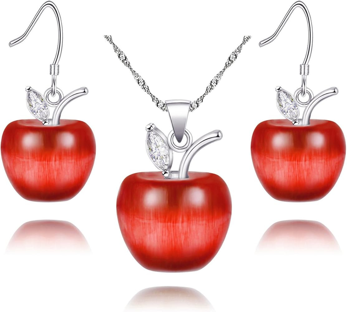 Uloveido Apple Necklace and Earrings Set for Women Girls Cute Apple Jewelry Set for Teacher Mom Y... | Amazon (US)